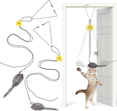 2PCS Interactive Cat Feather Toys, Retractable Mouse Teaser Toy, Home Alone Hanging Cat Toys for Bored Indoor Cats Kitten Play Chase Exercise, Kit...