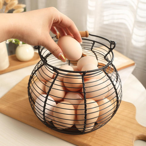 Egg basket-Farmhouse Round Wire Egg Baskets for Fresh Egg With Handle,Metal Egg Collecting Basket for Gathering Fresh Egg,Basket for Countertop Ho...