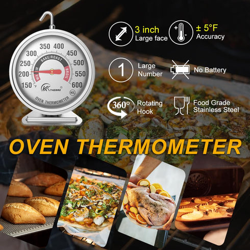 KT THERMO Oven Thermometer150-600°F, Oven Grill Fry Chef Smoker Analog Thermometer Instant Read Stainless Steel Kitchen Cooking Thermometer...
