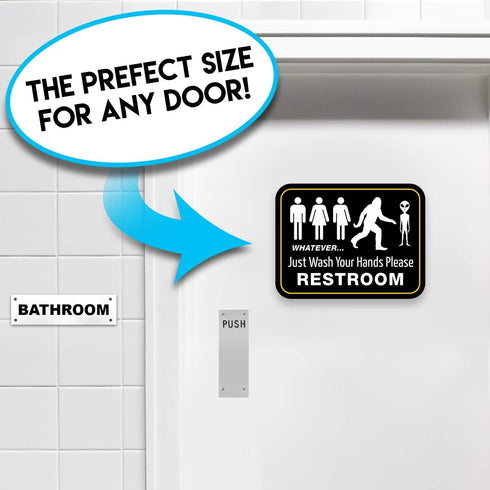 Bigtime Signs Funny Bathroom Sign | 11.5" x 8.75" Rigid PVC | All Gender Bigfoot & Alien Wash Your Hands Please - Bathroom Decor & Signs...
