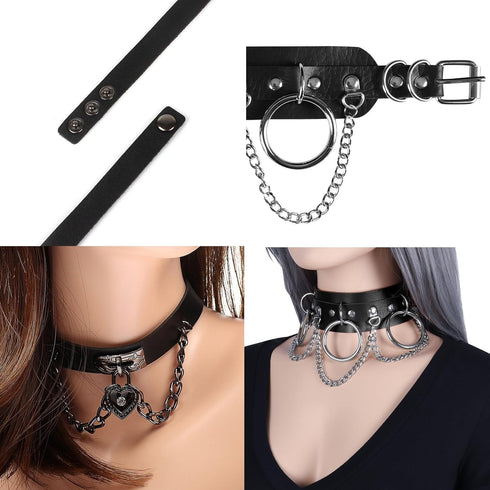 4Pcs Halloween Cool Steampunk Heart Shaped Rock Rivet PU Leather Choker Collar Necklace Punk Leather Necklaces Gothic Collar Necklace Halloween Co...