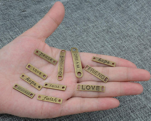 YYaaloa 80pcs Word Charms Pendants Inspirational Engraved Motivational Connector Charms Pendants Jewelry Making Accessories for DIY Necklaces, Bra...