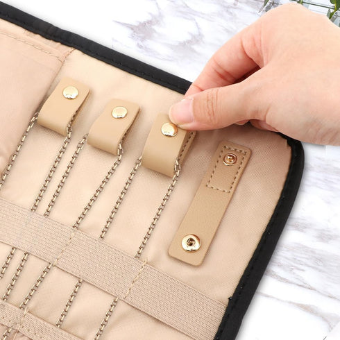 Jewelry Travel Organizer Roll with Multiple Compartments and Pockets Foldable Jewelry Storage Roll for Earrings, Necklaces, Rings, Bracelets, Broo...