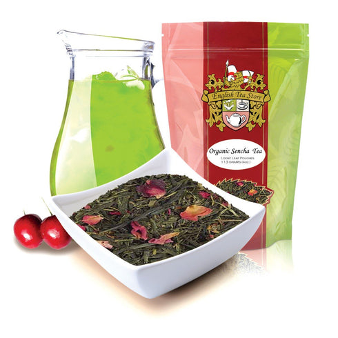 Organic Sencha Kyoto Cherry Rose Festival Green Tea | Loose Leaf Pouch - 4oz Bag | Premium Japanese Sencha | Cherry & Rose Infusion | Smooth Flavo...