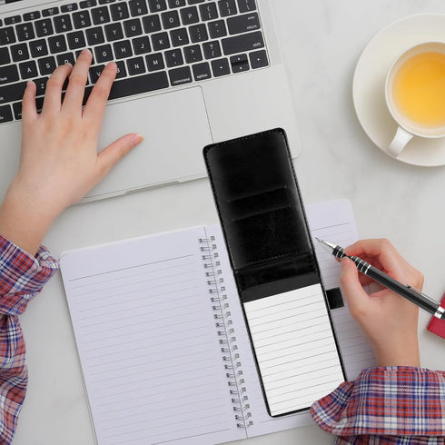 Sibba Mini Pocket Notebook, Notepad Holder with 50 Lined Sheets, 3 x 5 Inch Pocket Notebook with Metal Pen, Small Leather Notebook (A7, Black)...