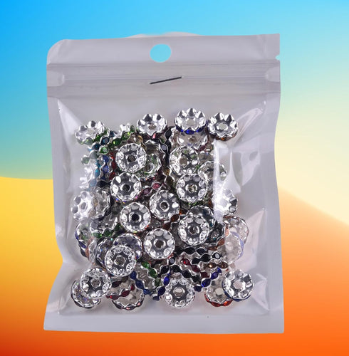 Rhinestone Beads for Pens Making,100pcs 12mm Bulk Beadable Spacer Beads for Pens,Fancy Glitter Wave Diamond Crystal Beads for Bracelet Jewelry Mak...