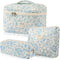 3 Pcs Cotton Quilted Makeup Bag Set, Floral Cotton Cosmetic Bag, Aesthetic Toiletry Travel Organizer Bag for Women...