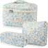 3 Pcs Cotton Quilted Makeup Bag Set, Floral Cotton Cosmetic Bag, Aesthetic Toiletry Travel Organizer Bag for Women...