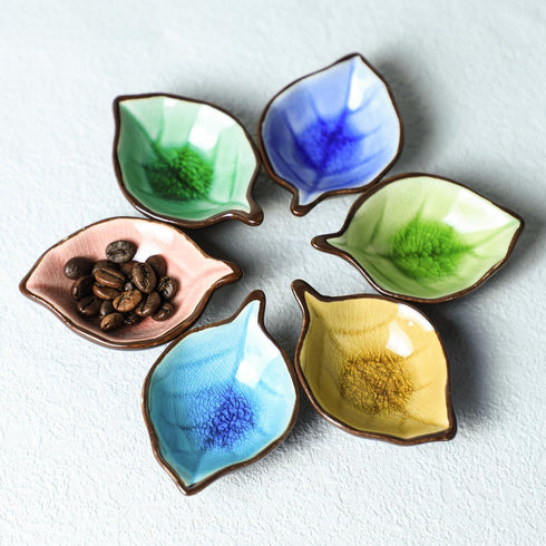 Colorful Leaf Shape Design Multipurpose Porcelain Side Dish Bowl Seasoning Dishes Soy Dipping Sauce Dishes(Set of 6)-Small...
