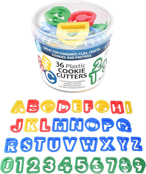 R&M International Alphabet and Number 1.5" Cookie Cutters, 36-Piece Bucket...