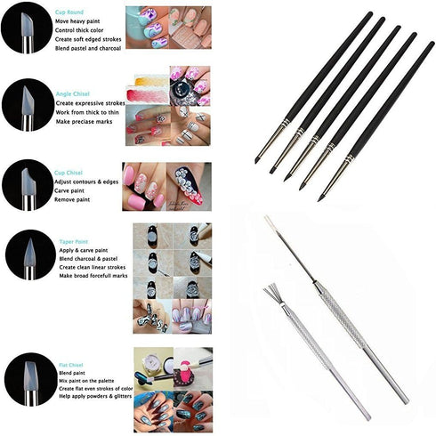 COMIART Artist Sculptural Supplies Tools Set,5pcs Size 0 Silicone Color Shaper Painting Brushes +1pcs Professional Detail Needle +1pcs Feather Wir...