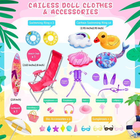 Doll Clothes Accessories - 36Pcs Girl Doll Clothes Swimsuit Series for 11.5''Doll Included Bikini Mermaid Swimsuit Surfboard Beach Chair Swimming ...