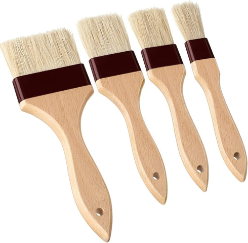 Boao 4 Pieces Pastry Brushes Baking Basting Brush with Natural Bristle BBQ Oil Brush Wooden Handle Food Brush for Cooking Butter Egg Kitchen Brush...