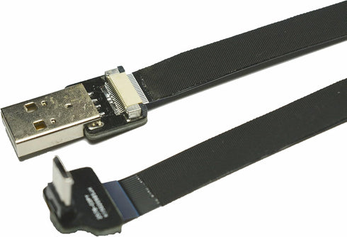 Black FPV Flat Slim Thin Ribbon FPC Cable Micro USB 90 Degree Angle to Standard USB A for sync and Charging (100CM)...