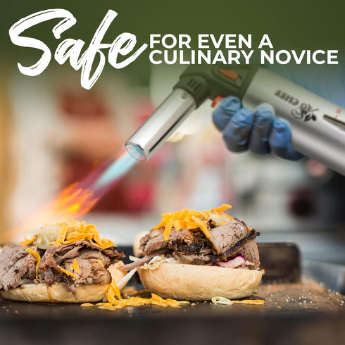 Jo Chef Butane Torch Lighter, Cooking Torch - Refillable Adjustable Flame Lighter with Safety Lock for BBQ, Baking, Brulee Creme, DIY + FREE Recip...