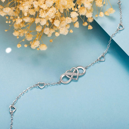 Billie Bijoux 925 Sterling Silver Anklet Bracelets for Women Infinity Heart Ankle Bracelet White Gold Plated Love Charm Adjustable Large Bracelet ...