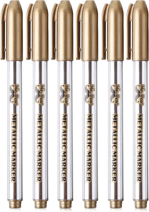 Mr. Pen- Metallic Paint Markers, 6 Pack, Gold Paint Marker, Gold Ink Pen, Gold Markers Permanent Metallic, Gold Metallic Marker, Gold Marker, Gold...