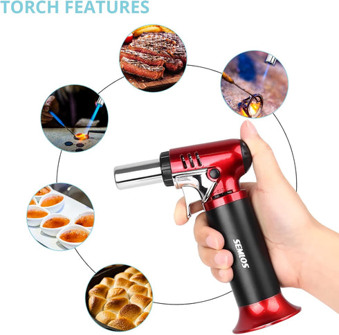 Semlos Butane Torch with Fuel Gauge, Refillable Kitchen Torch Lighter with Safety Lock and Adjustable Flame for DIY, Creme Brulee and Soldering(Bu...