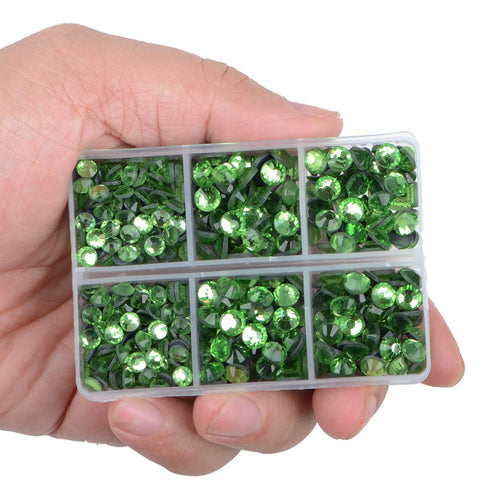 LPBeads 6400 Pieces Hotfix Rhinestones Peridot Flat Back 5 Mixed Sizes Crystal Round Glass Gems with Tweezers and Picking Rhinestones Pen...