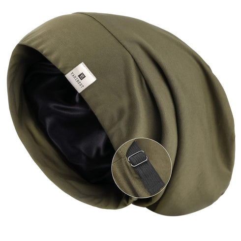 YANIBEST Silk Satin Bonnet Hair Wrap for Sleeping, Adjustable Slouchy Beanie for Women, Silk Lined for Curly Hair and Braids, Olive Green...