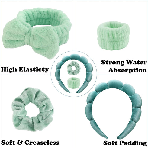 7Pcs Spa Headband and Wristband Set, Face Wash Headband Makeup Skincare Headband Wrist Bands Thick Puffy Sponge Bubble Headband Wrist Scrunchies C...