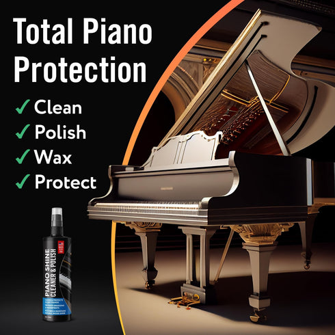 Piano Shine Polish & Cleaner - Clean, Polish, Wax & Protect Glossy Pianos & Surfaces - Made in USA - 8 oz Cleaning Solution with Added UV Protecta...