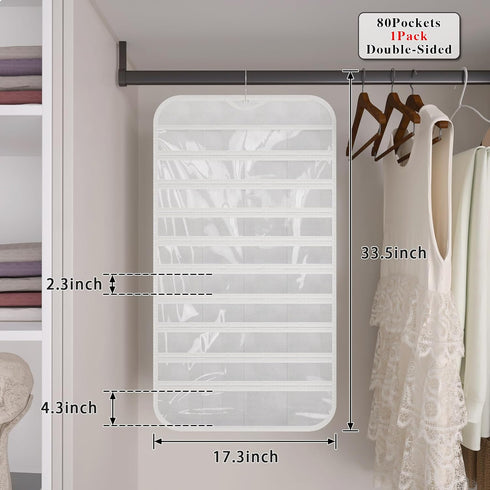 1-Pack Hanging Jewelry Organizer 80-Pocket Dual-sided Jewelry Storage for Earring Necklace Bracelet Ring and more, White...