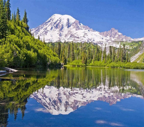 FANGKISSU DIY 5D Diamond Art Numbering Kit Beautful Reflection Mt Rainier Bench Lake Hood Mount Hike Oregon 12 X 16 inch Adult Rhinestone Cross St...