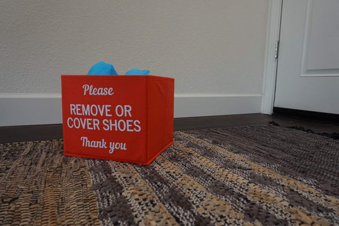 Shoe Cover Box | Disposable Shoe Bootie Holder For Realtor Listings and Open Houses, Please Remove Your Shoes Sign, Real Estate Agent Supplies...