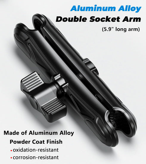 Double Socket Arm 5.9" Aluminum Alloy Long Arm Compatible with RAM Mount B Size 1" Ball Components...