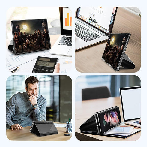 Cases for Samsung Galaxy Z Fold 6 5G Leather Case Clear View Makeup Mirror Flip Cover, Galaxy Z Fold 6 5G Phone Case with Kickstand Shockproof Pro...