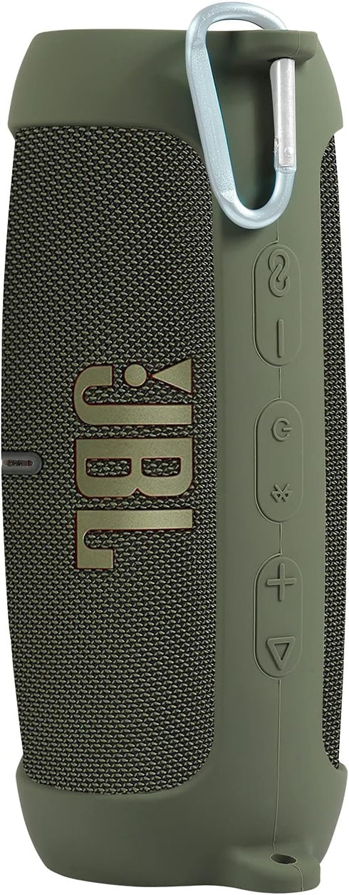 for JBL Charge 5 Waterproof Bluetooth Speaker Silicone Cover Case, Portable Silicone Travel Case with Carabiner, Protective Skin Case (Green Case)...