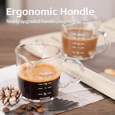 Espresso Shot Glass 70ML/2.3OZ Triple Pitcher Barista Double Spouts With Pouring Handle (1 Pack)...