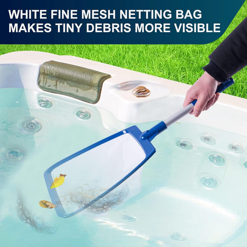 Hot Tub Skimmer Net Handheld, Professional Pool, Spa, Pound Skimmer Net with Aluminum Pole Handle, Deep Ultra Fine Mesh Netting Small Pool Skimmer...