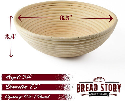 (8.5 inch)Round Banneton Proofing Basket Set - Brotform Handmade Unbleached Natural Cane For homemade Crusty Fresh,Easy to Bake Bread With Profess...