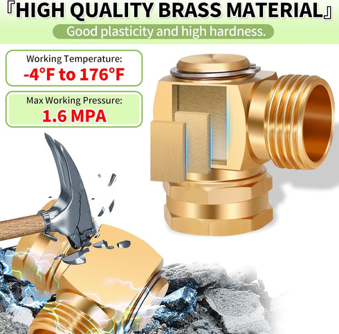 Boltigen 2PCS 90 Degree Hose Swivel Elbow, Brass Garden Hose Swivel Adapter Fitting, 3/4 GHT Garden hose Extension Connector, Garden Hose Kink Pro...