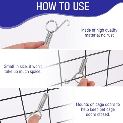 10Pcs Spring Cage Latch Door Spring Latch Hook for Rabbit Cages Metal Finger Spring Latch Hook for Fixing Small Animal, Dog, Cat, Parrot, Guinea P...
