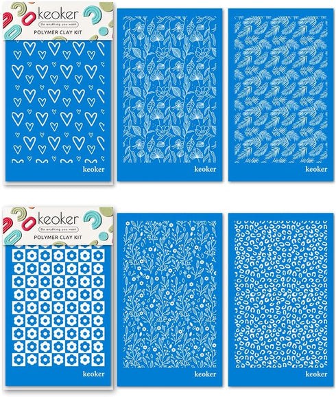 KEOKER Silk Screen Stencils for Polymer Clay,Cheetah Leopard Silk Screen for Polymer Clay, 6 PCS Reusable Silkscreen Print Kit for Printing on Cla...