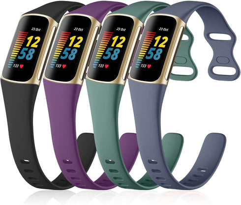 GEAK 4 Pack Slim Band Compatible with Fitbit Charge 5/Charge 6 Bands Women Men, Soft Silicone Sport Replacement Wristband for Fitbit Charge 5/Char...