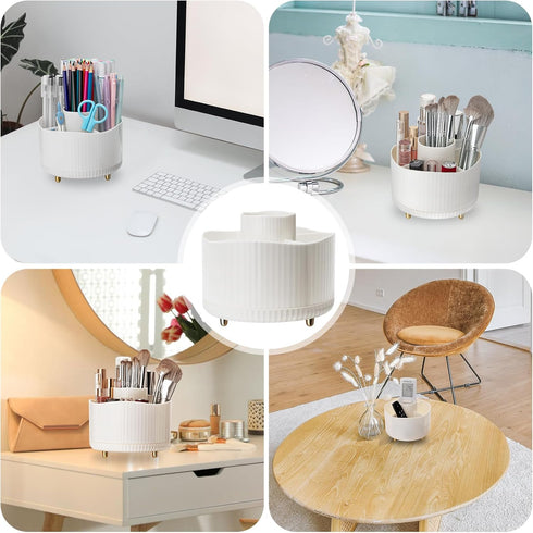 Makeup Brush Holder Organizer, 360° Rotating Makeup Brush Organizer, 5 Slot Makeup Organizer for Vanity, Desktop, Bathroom, Countertop, Desktop (W...