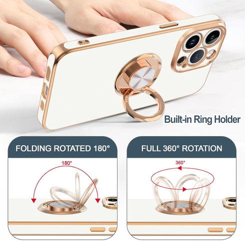 Hython Case for iPhone 15 Pro Case with Ring Stand, 360° Rotatable Ring Holder Magnetic Kickstand, Plating Rose Gold Edge Soft Cover Luxury Protec...