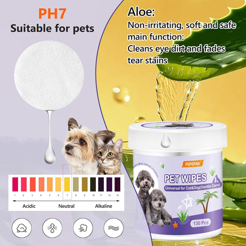 Dog Eye Wipes, 130 Count Universal Cat and Dog Tear Stain Remover Wipes, Hypoallergenic Natural Grooming Wipes for Pets Eyes Ears Nose...
