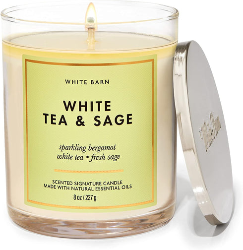 Bath & Body Works, White Barn 1-Wick Candle w/Essential Oils - 7 oz - New Core Scents! (White Tea & Sage)...