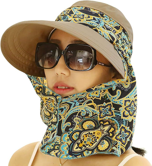 Roll Up Wide Brim Sun Visor UPF 50+ UV Protection Sun Hat with Neck Protector...