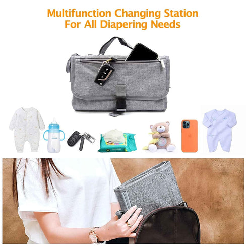 Portable Changing Pad - Detachable Travel Changing Pad with Head Pillow and Baby Wipes Pocket - Fully Padded, Extended Cushioned Portable Diaper C...
