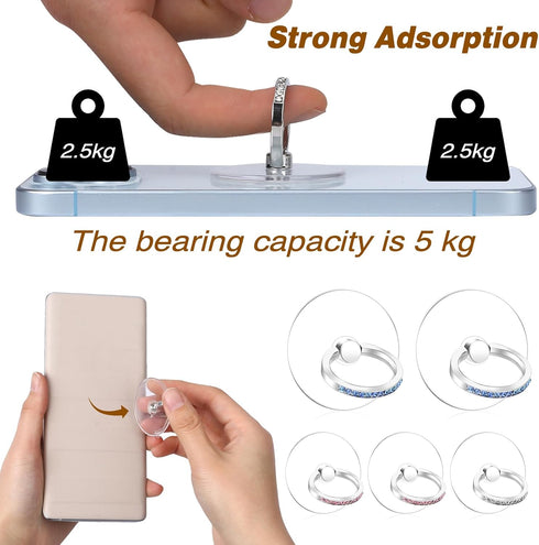 5 Pcs Phone Ring Holder Grip Diamond Cell Phone Ring Holder Stand Transparent Phone Rings Holder Grip 360°Rotation Finger Ring Stand Compatible wi...