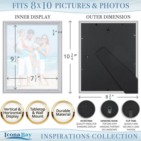 Icona Bay 8x10 Picture Frames (Silver, 6 Pack), Beautifully Detailed Molding, Contemporary Picture Frame Set, Wall Mount or Table Top, Inspiration...