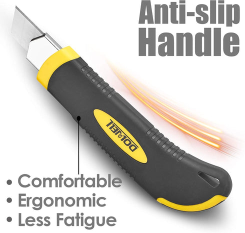DOWELL Utility Knife Box Cutter Retractable Self Loading Heavy Duty Snap Off Quick Change Extra Blades(3PCS) TPR+PP Handle Cutting Cardboard Boxes...