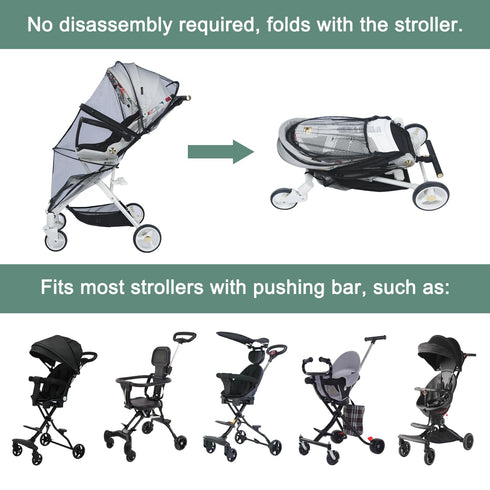 Mosquito Net for Stroller, Baby Bug Net with Dual Zippers Breathable & Foldable Mosquito Netting Universal Fit for Strollers with Push Bar (Black)...