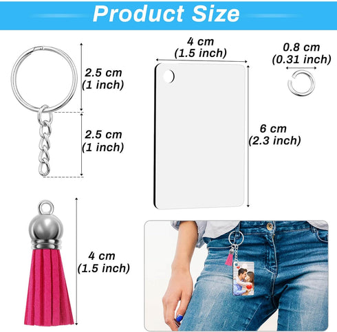 Modacraft 120Pcs Sublimation Keychain Blanks Bulk Set with Rectangle Sublimation Blanks Tassels Keychain Rings & Jump Rings for DIY Keychain Craft...
